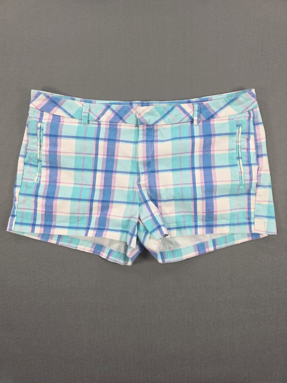 A.N.A. Womens Plaid Twill Shorts 3 in inseam Size 18 Blue Purple Pink Plaid